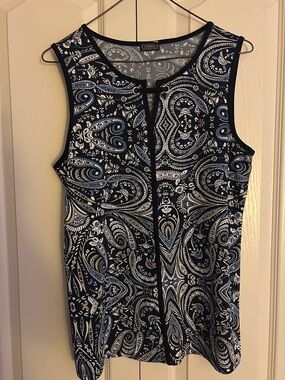 Clientele Navy and White Paisley Tank with Front Keyhole